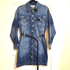 Good American Women's Mini Denim Shirtdress with Belt Size 1